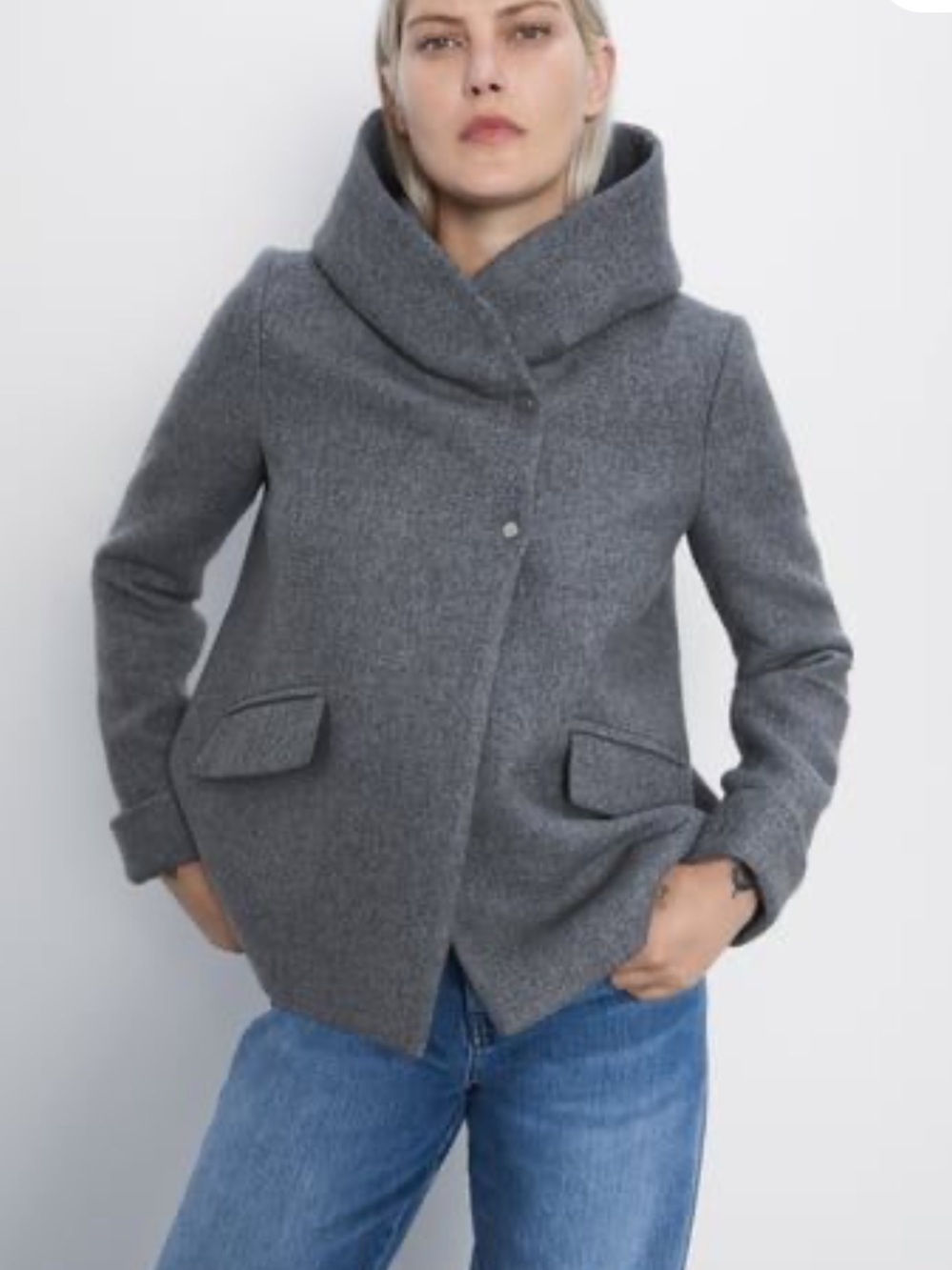 Zara Grey Wool Hooded Jacket